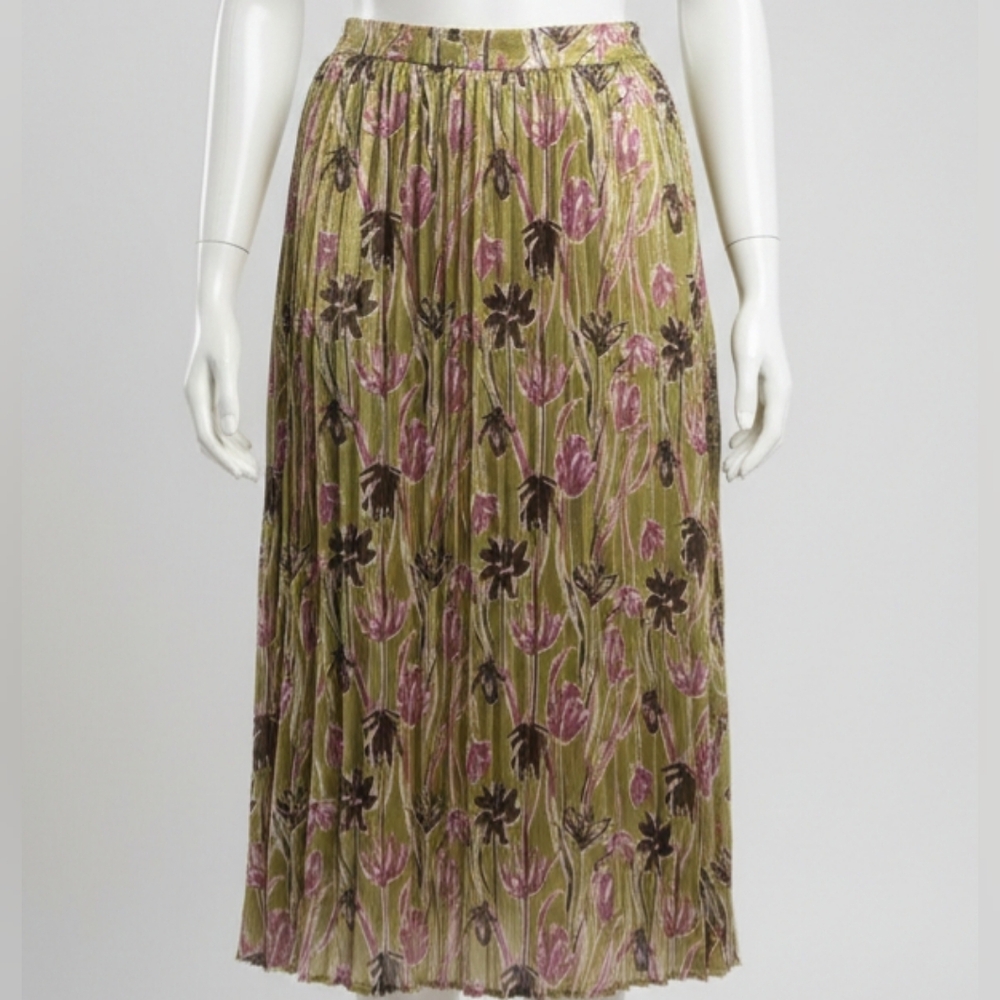 Elegant Floral Maxi Skirt - Olive and Lavender